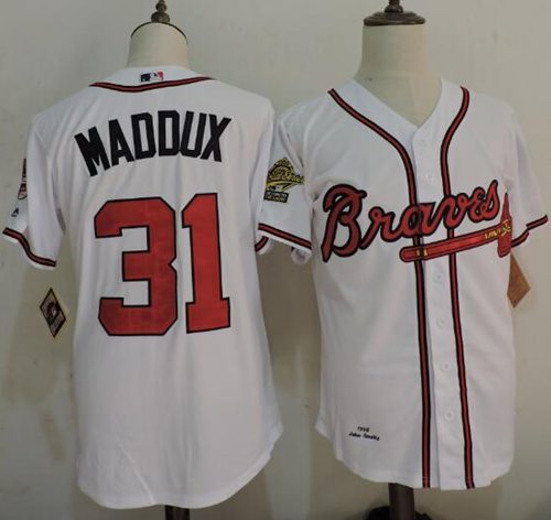 Mitchell And Ness 1995 Braves #31 Greg Maddux White Throwback Stitched MLB Jersey - Click Image to Close
